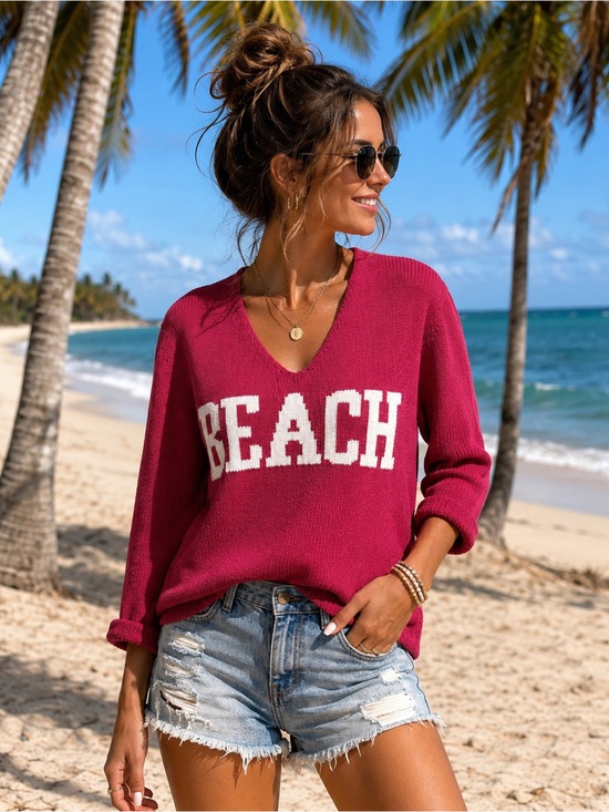 Zenana Outfitters Sweaters - Zenana BEACH V-Neck Sweater